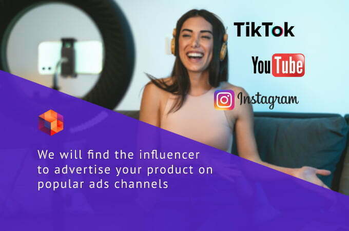 Influencer with an engaged audience for your business: advertise products on TikTok, YouTube, or Instagram